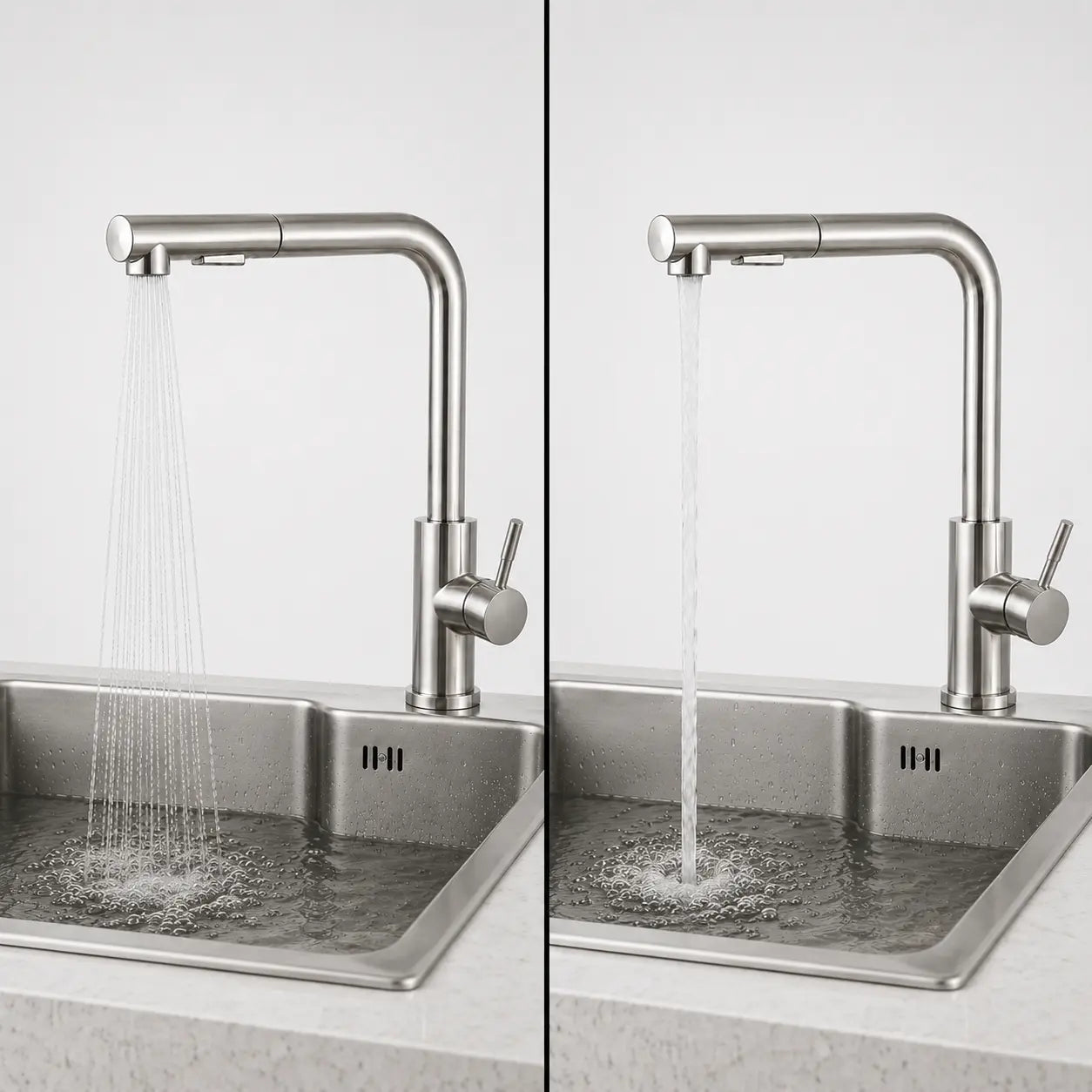  Robinet de cuisine en acier inoxydable avec douchette extractible, double jet eau pulvérisée et flux continu Image