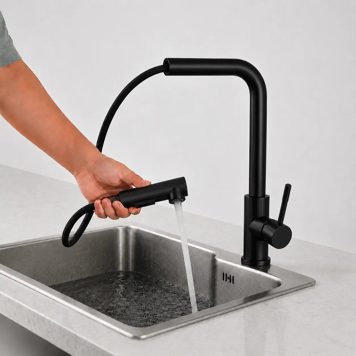 Robinet Cuisine Douchette Design - Lumen - Noir mat