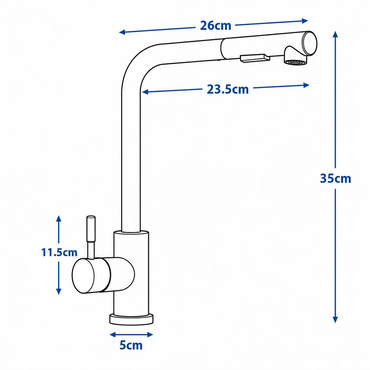 Schéma dimensions robinet cuisine douchette extractible, design moderne inox Image