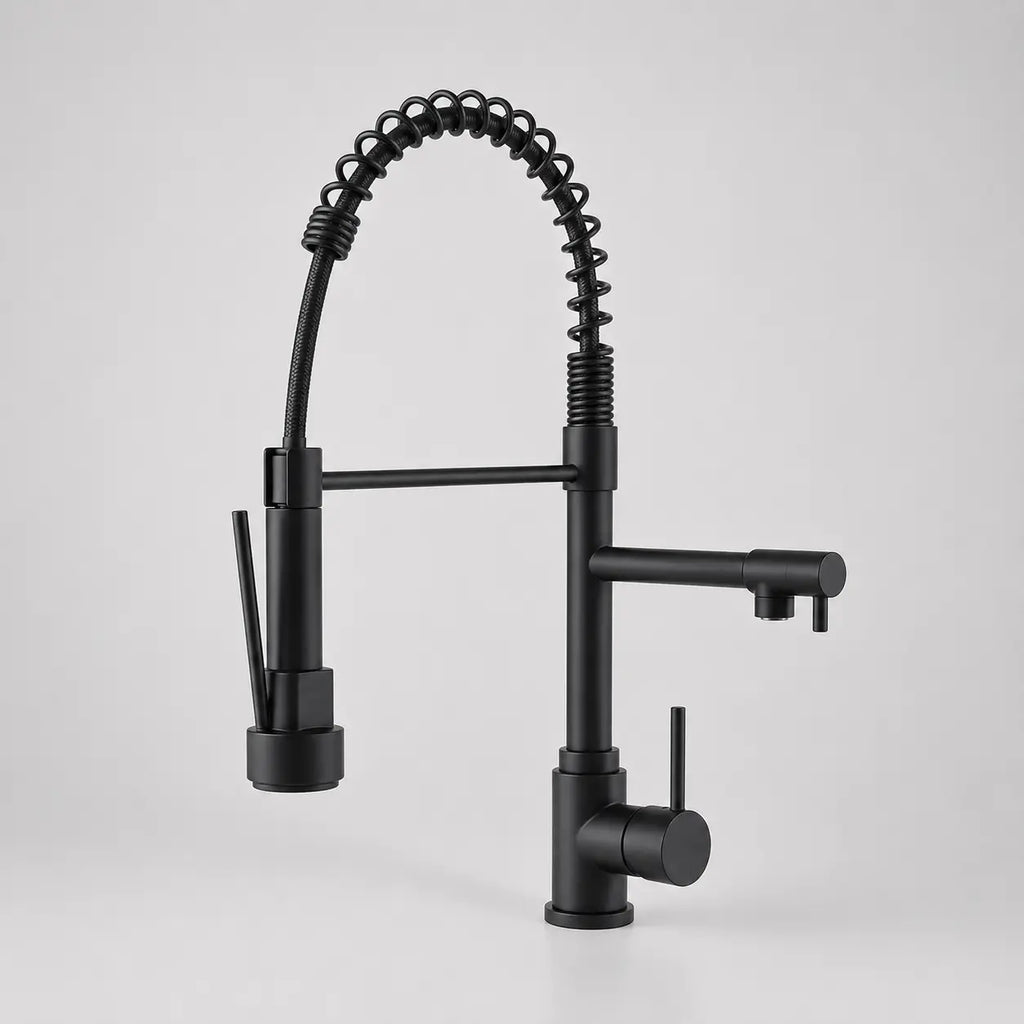 Robinet de cuisine noir mat avec douchette extractible, ressort flexible et design moderne industriel