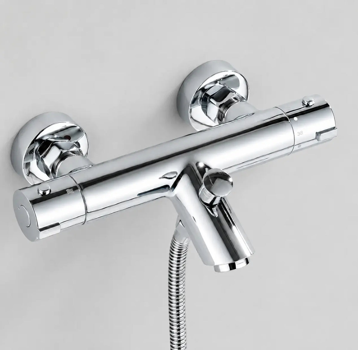 Robinet thermostatique chromé Thermivo avec mitigeur mural moderne et flexible de douche en acier inoxydable
