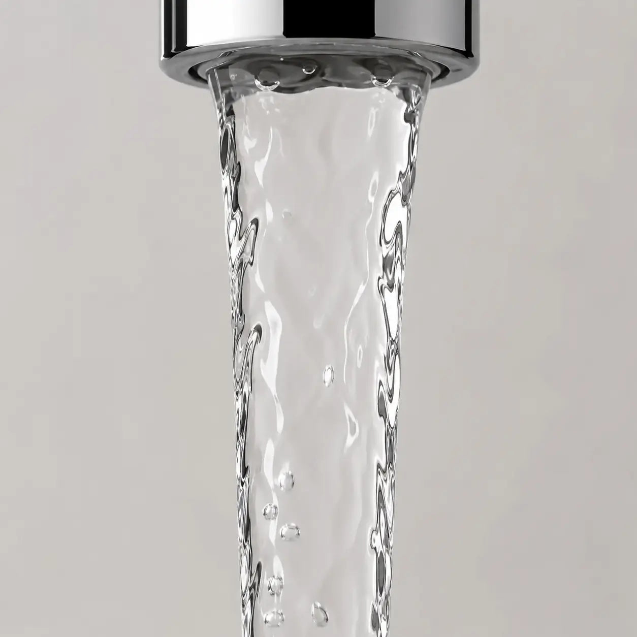 Jet d’eau fluide sortant d’un robinet chromé avec écoulement régulier et finition moderne brillante Image