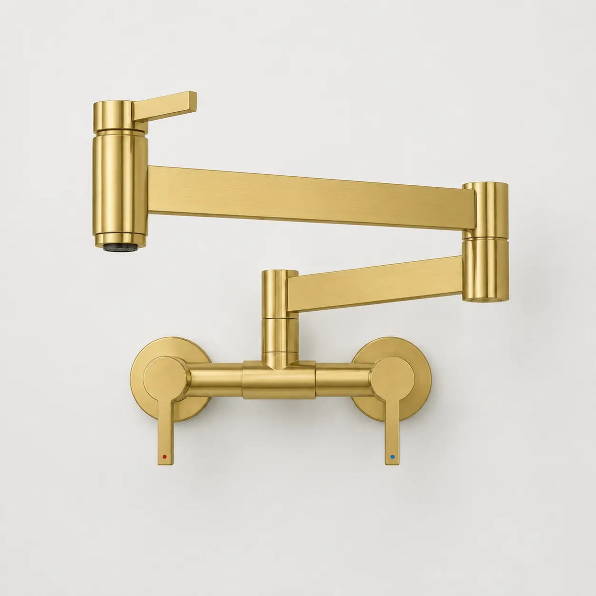  Robinet mural rabattable pour cuisine en or brossé, bec articulé pivotant avec double commande eau chaude et froide