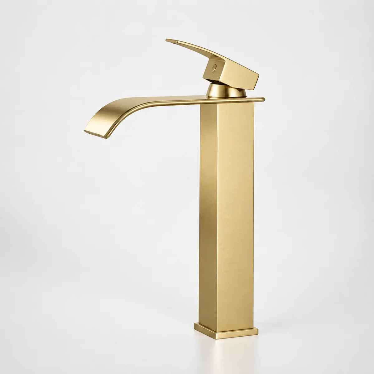  Robinet de vasque haut finition or mat avec bec cascade courbé et poignée moderne pour salle de bain design