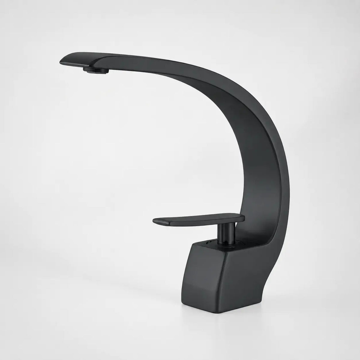  Robinet de lavabo design noir mat à bec courbé, mitigeur moderne haut de gamme pour salle de bain contemporaine
