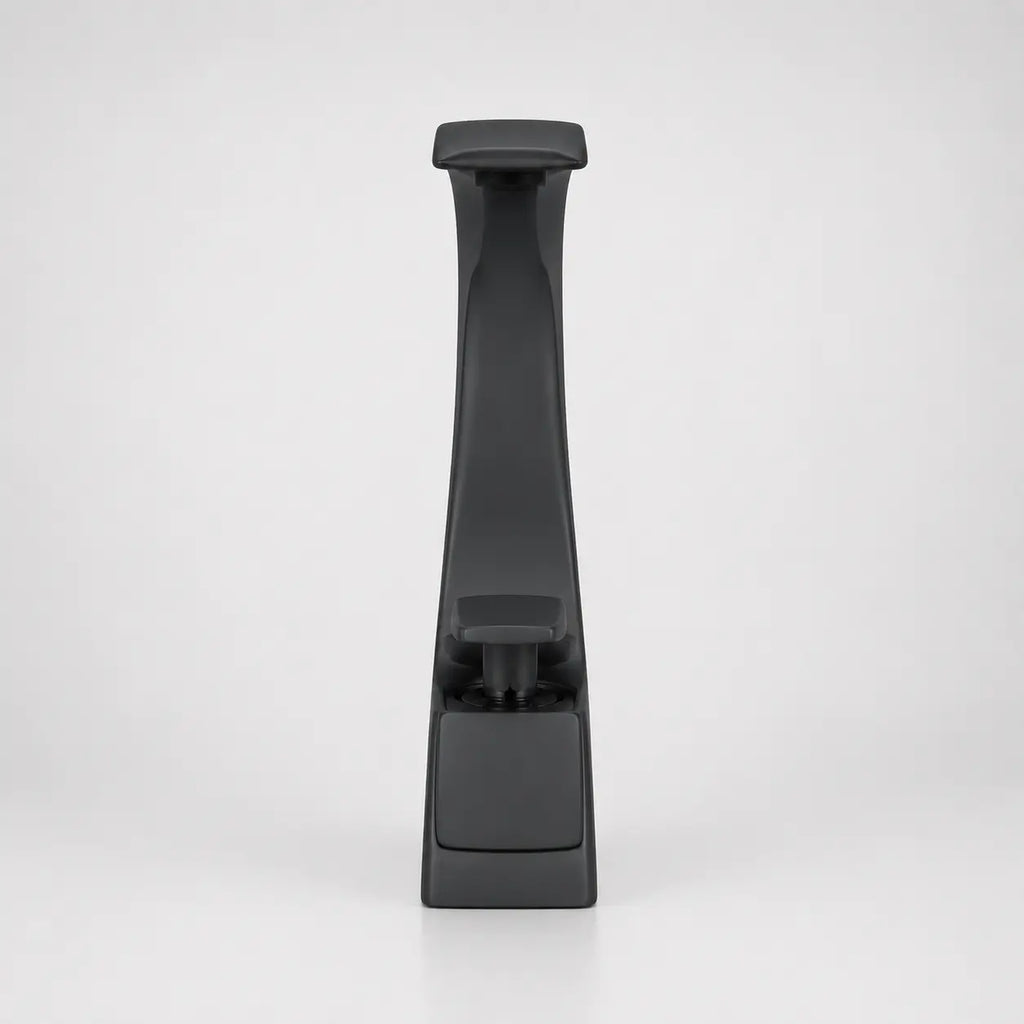 Robinet mitigeur de lavabo noir mat au design élancé et contemporain, idéal pour salle de bain haut de gamme