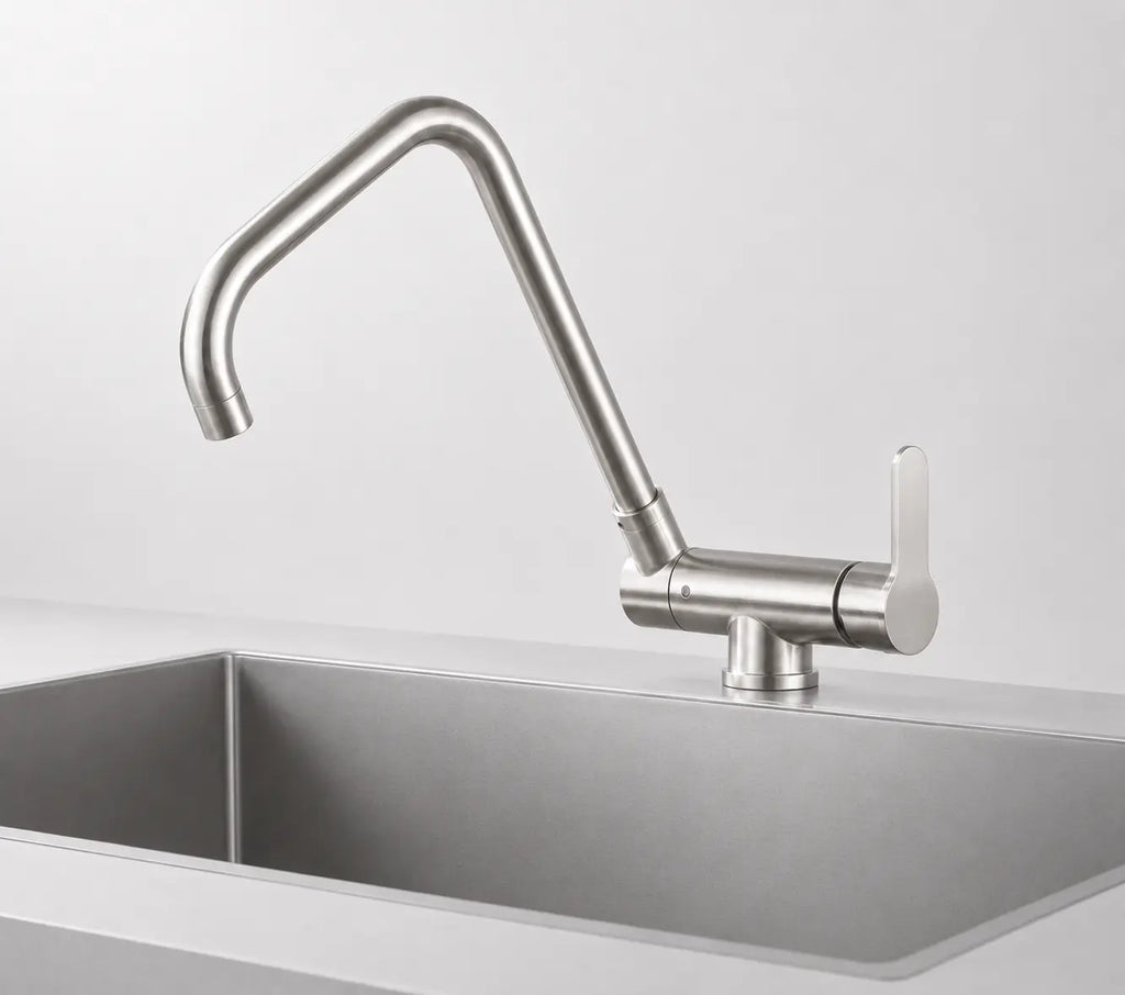 Robinet de cuisine rabattable rotation 360° - Fleo - Gris brossé