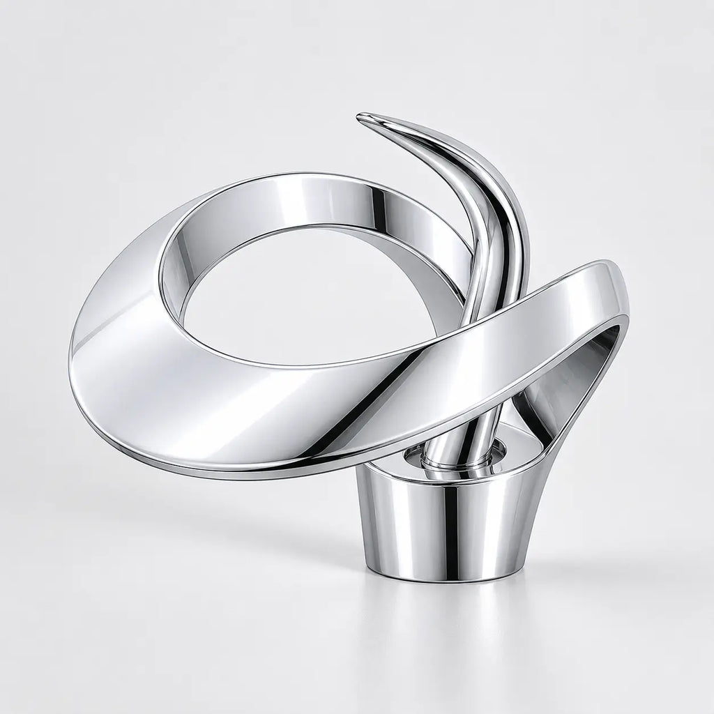 Mitigeur de lavabo chromé en laiton au design spiralé avec bec effet cascade, pour salle de bain moderne
