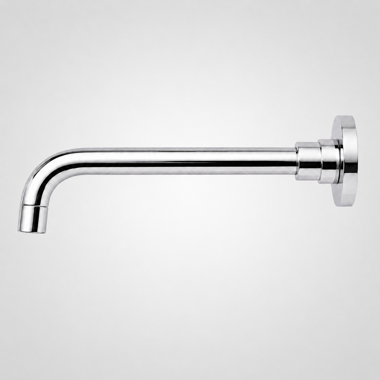 Bec de robinet mural chromé avec design allongé et courbe discrète pour salle de bain moderne élégante Image